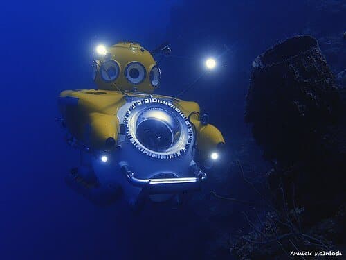 A crewed deep-sea submersible being prepared for a dive